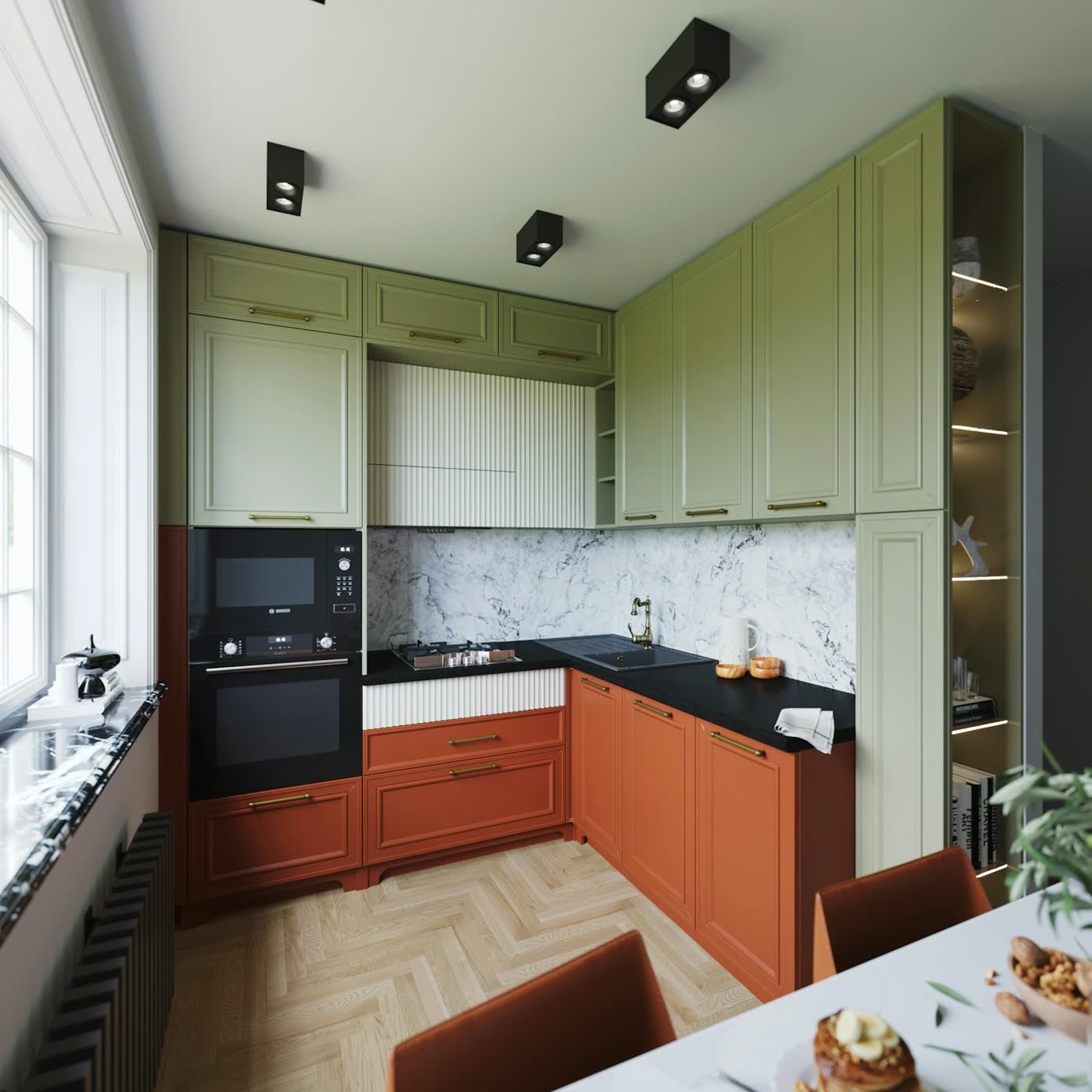Cuisine aux façades vertes