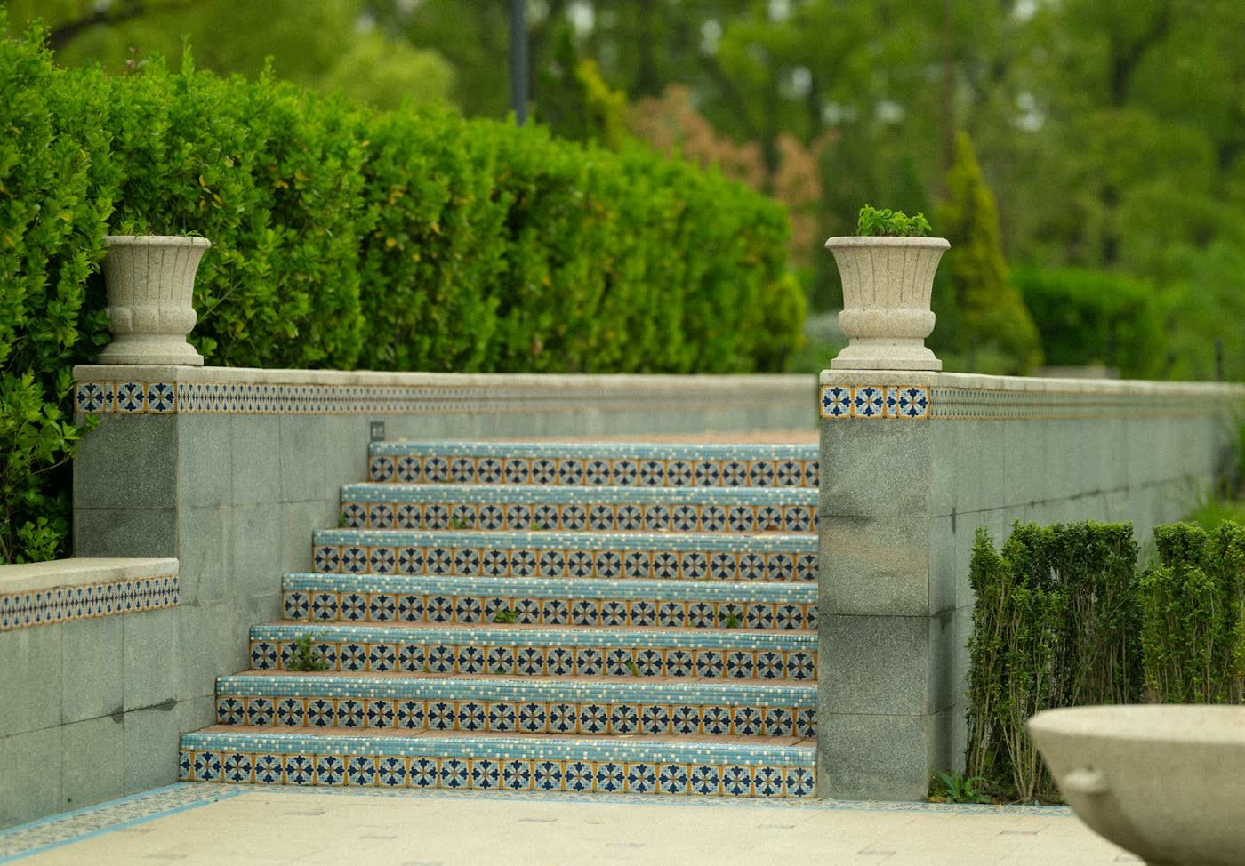 Escalier et jardin paysager