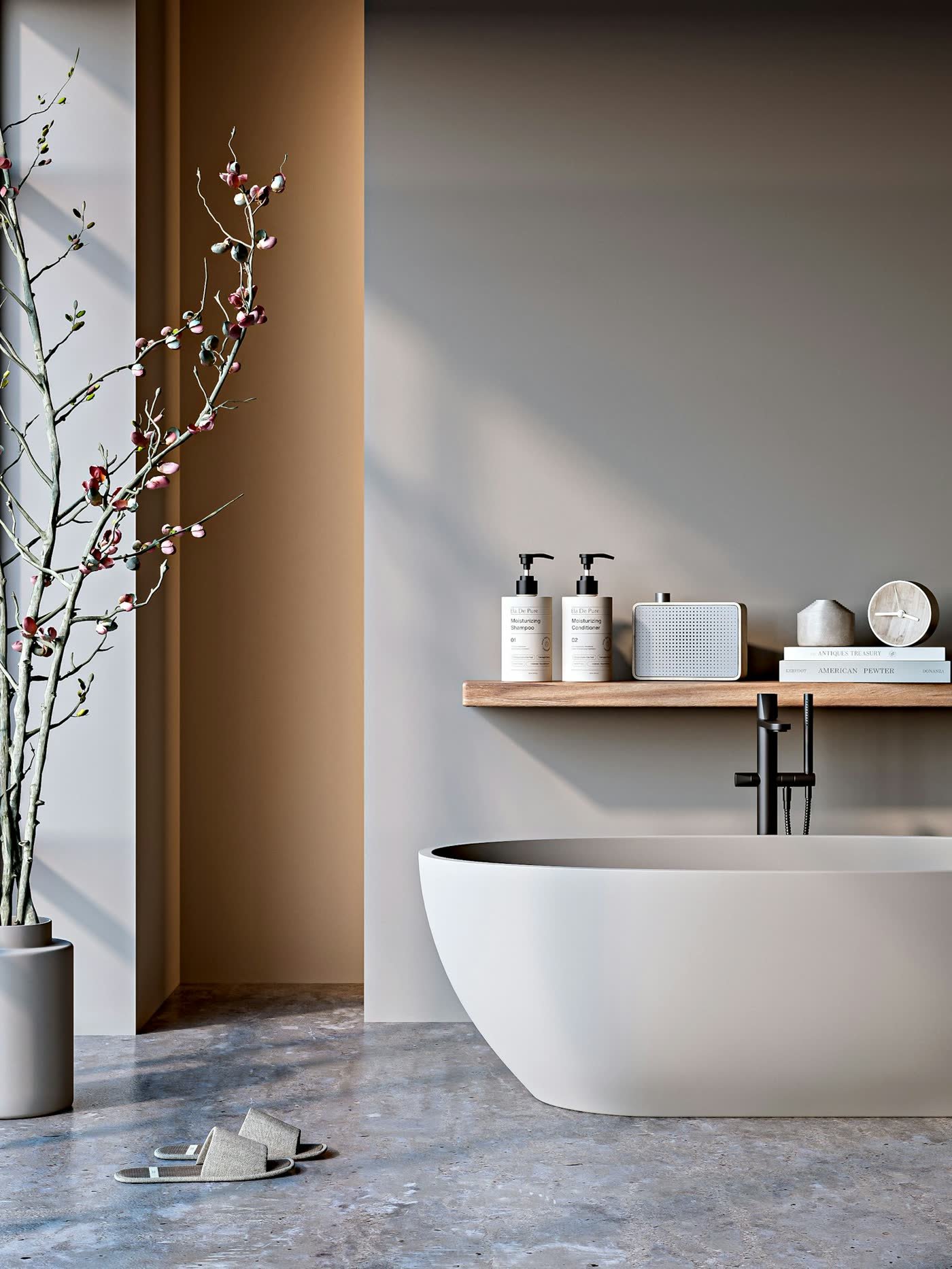 Salle de bains avec baignoire îlot
