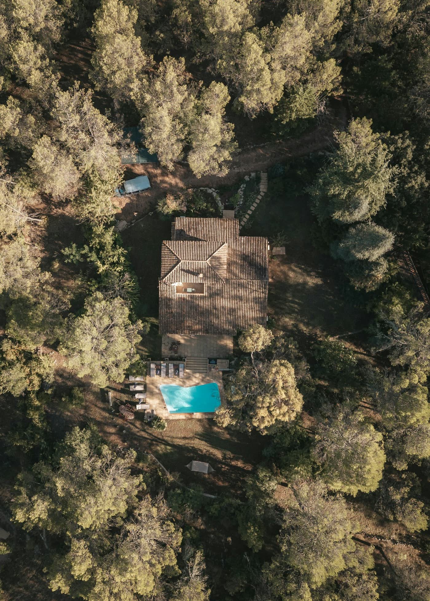 Vue aérienne de la propriété dans les arbres