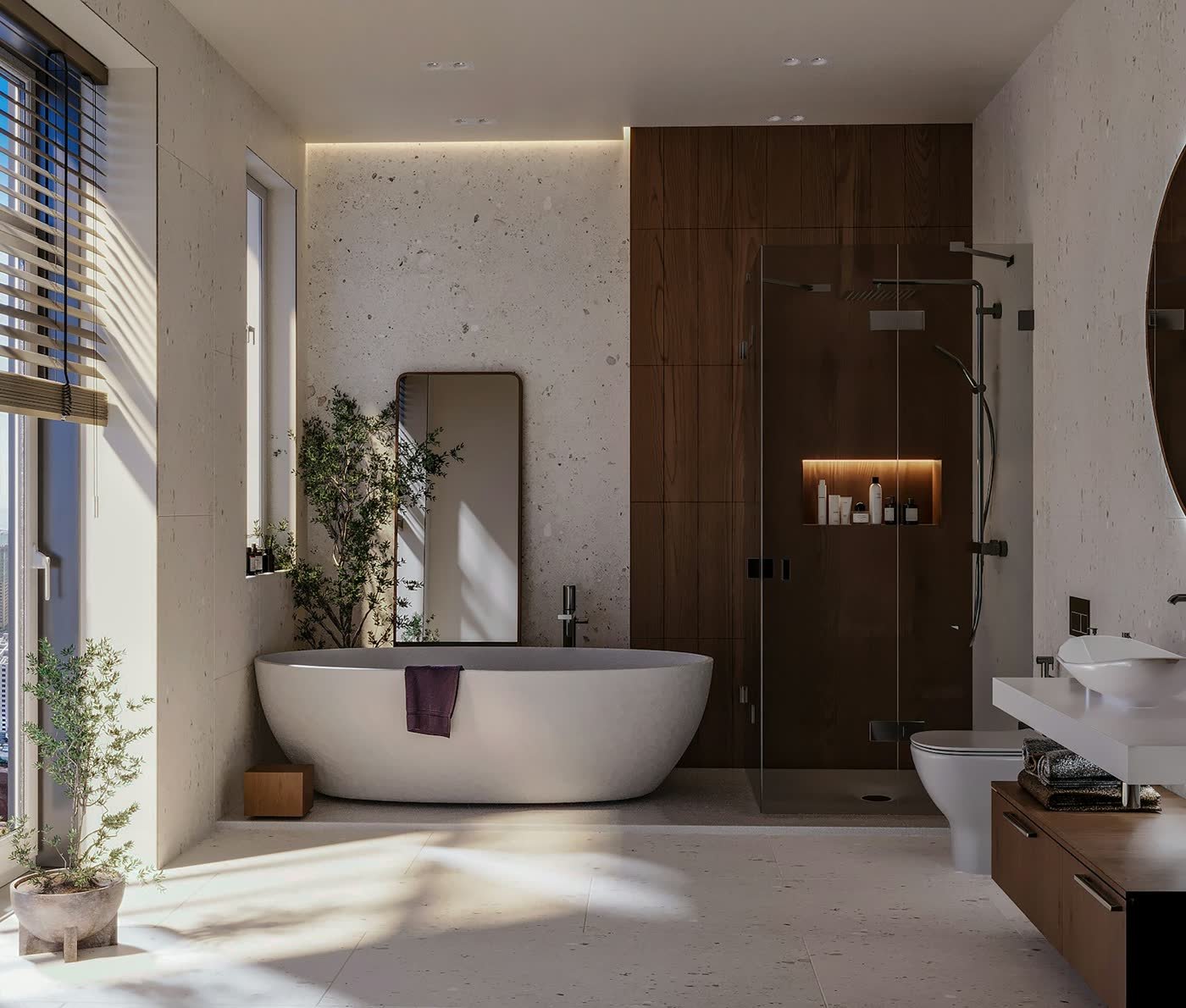 Salle d'eau avec baignoire îlot